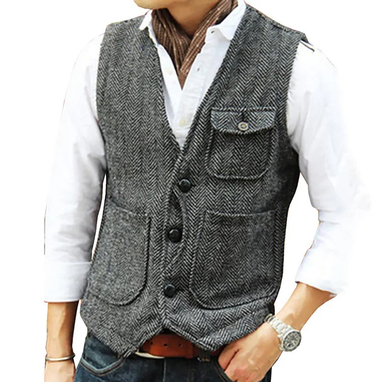 Valenzora | Casual sleeveless single-breasted vest with pockets and a slim fit