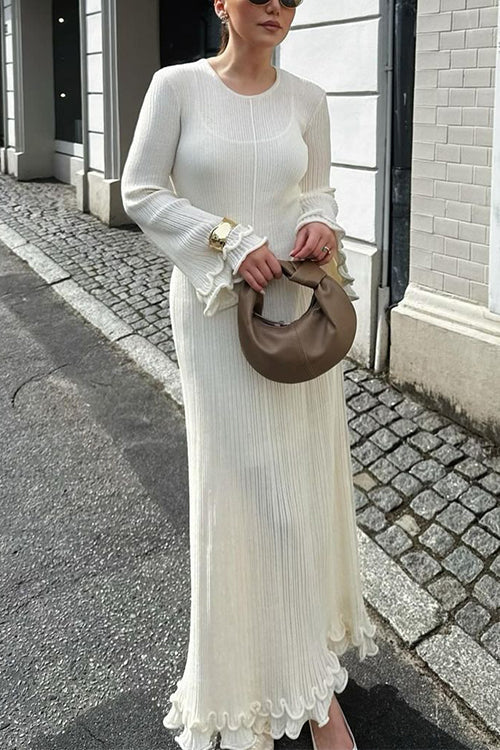 Valenzora | Rosiedress Bell Sleeve Back Lace-Up Ruffle Trim Maxi Dress