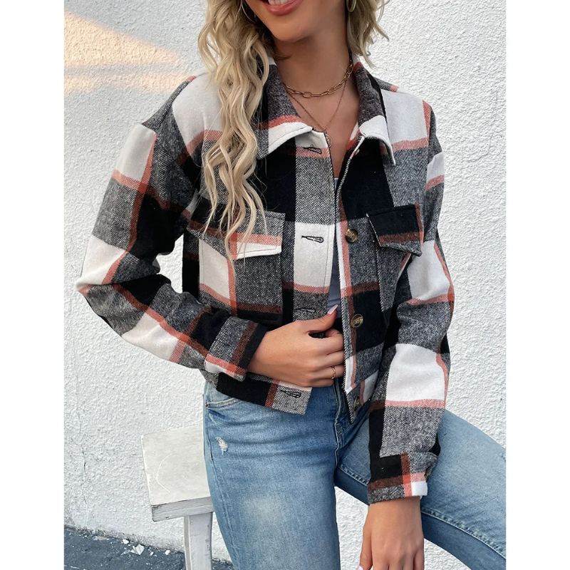 Valenzora | Long-sleeved bomber jacket with check pattern and buttons