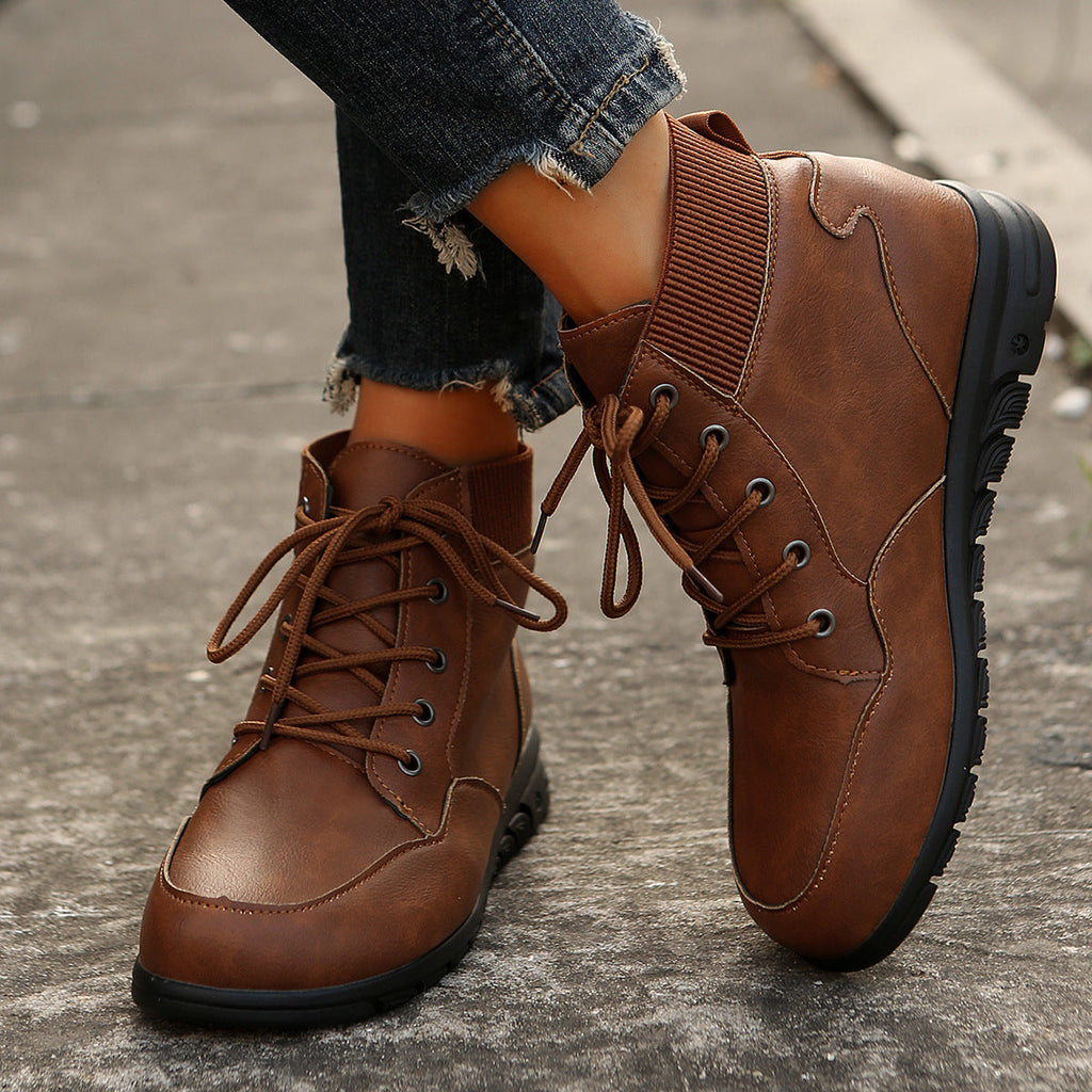 Valenzora | Women's lace-up boots - sturdy ankle boots with elasticated waistband and non-slip sole