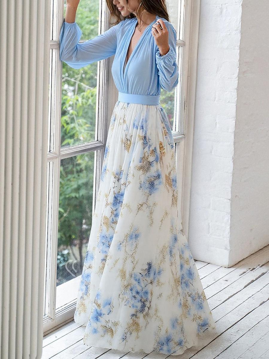 Valenzora | Maxikleid mit schillerndem Blumendruck
