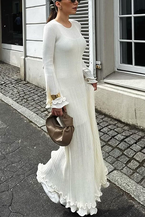 Valenzora | Rosiedress Bell Sleeve Back Lace-Up Ruffle Trim Maxi Dress