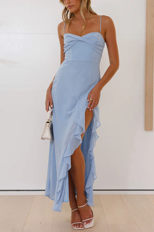 Valenzora | Rosiedress Adjustable Shoulder Straps Ruffle High Slit Maxi Dress