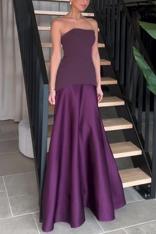 Satin Strapless Flare Dress