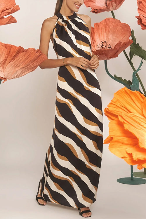 Valenzora | Rosiedress Ärmelloses Maxikleid mit Bindekragen und Farbblock-Print