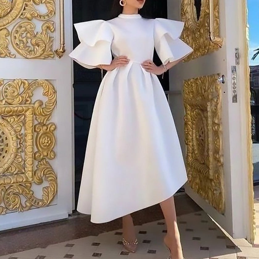 Valenzora dress with lotus leaf sleeves and a solid-color, wide cut