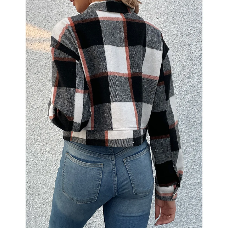 Valenzora | Long-sleeved bomber jacket with check pattern and buttons