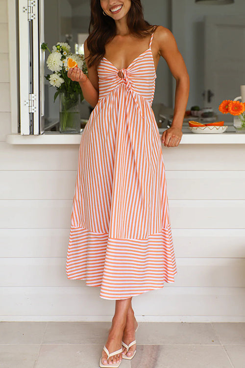 Valenzora | Rosiedress V-Neck Lace-Up Striped Midi Cami Dress