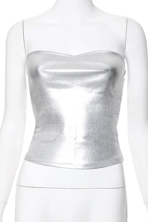 Valenzora | Rosiedress Bandeau Metallic Crop Tube Top