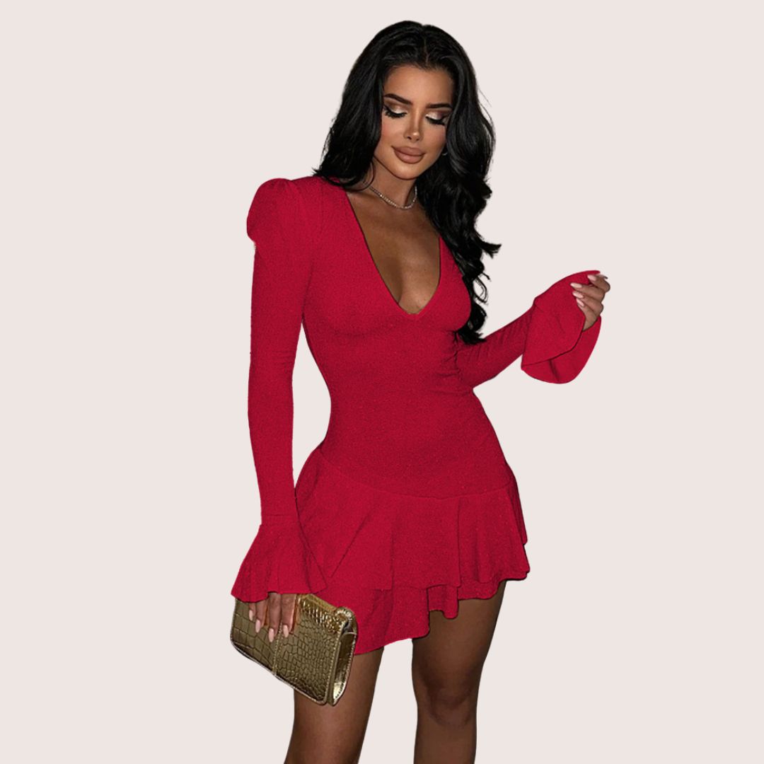 Valenzora | Mini dress with deep V-neck and ruffles