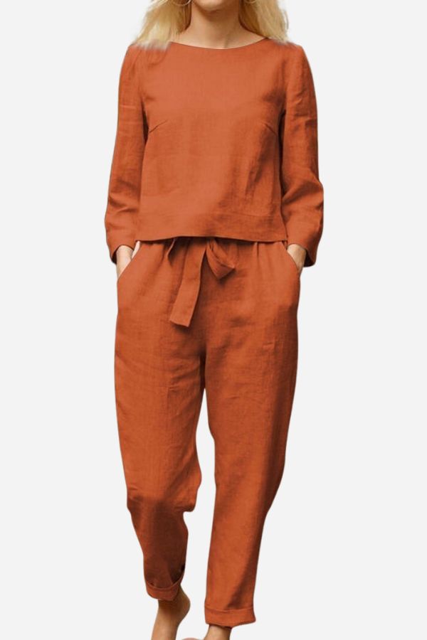 Valenzora SOLID COLOUR LINEN TWO-PIECE SET