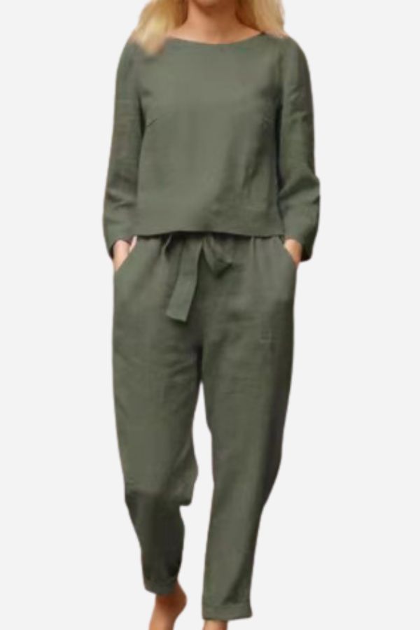 Valenzora SOLID COLOUR LINEN TWO-PIECE SET