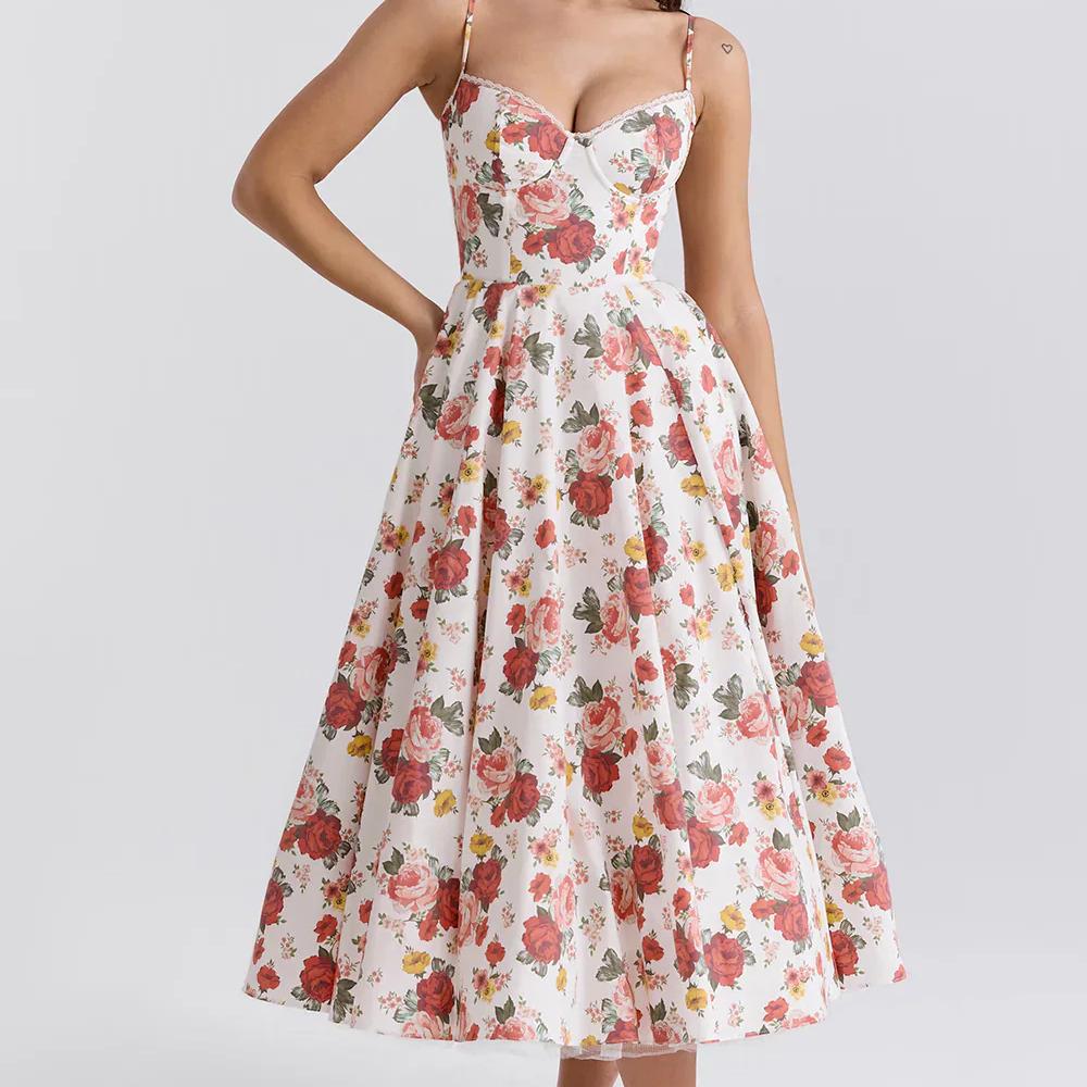 Valenzora | Midi-Kleid mit Blumenkorsett für Damen