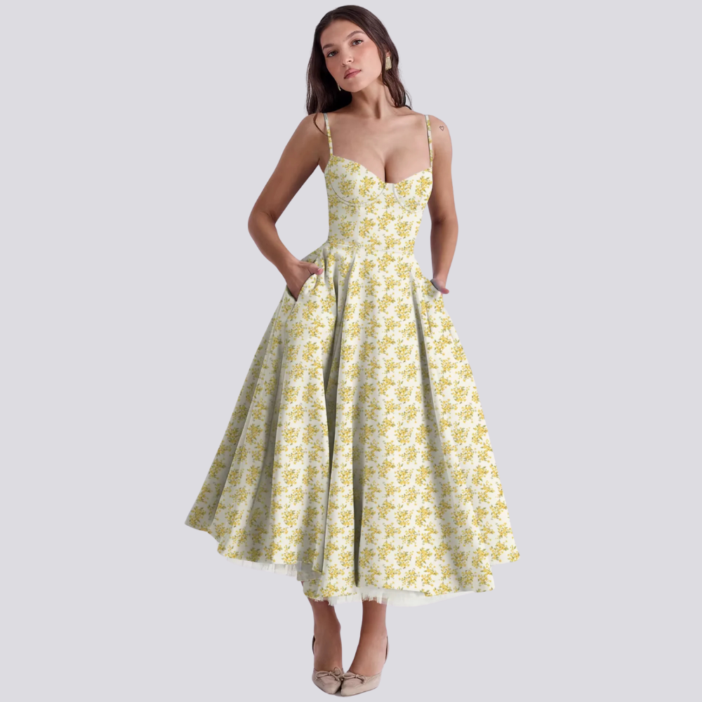 Valenzora | Feminine floral midi dress with corset top