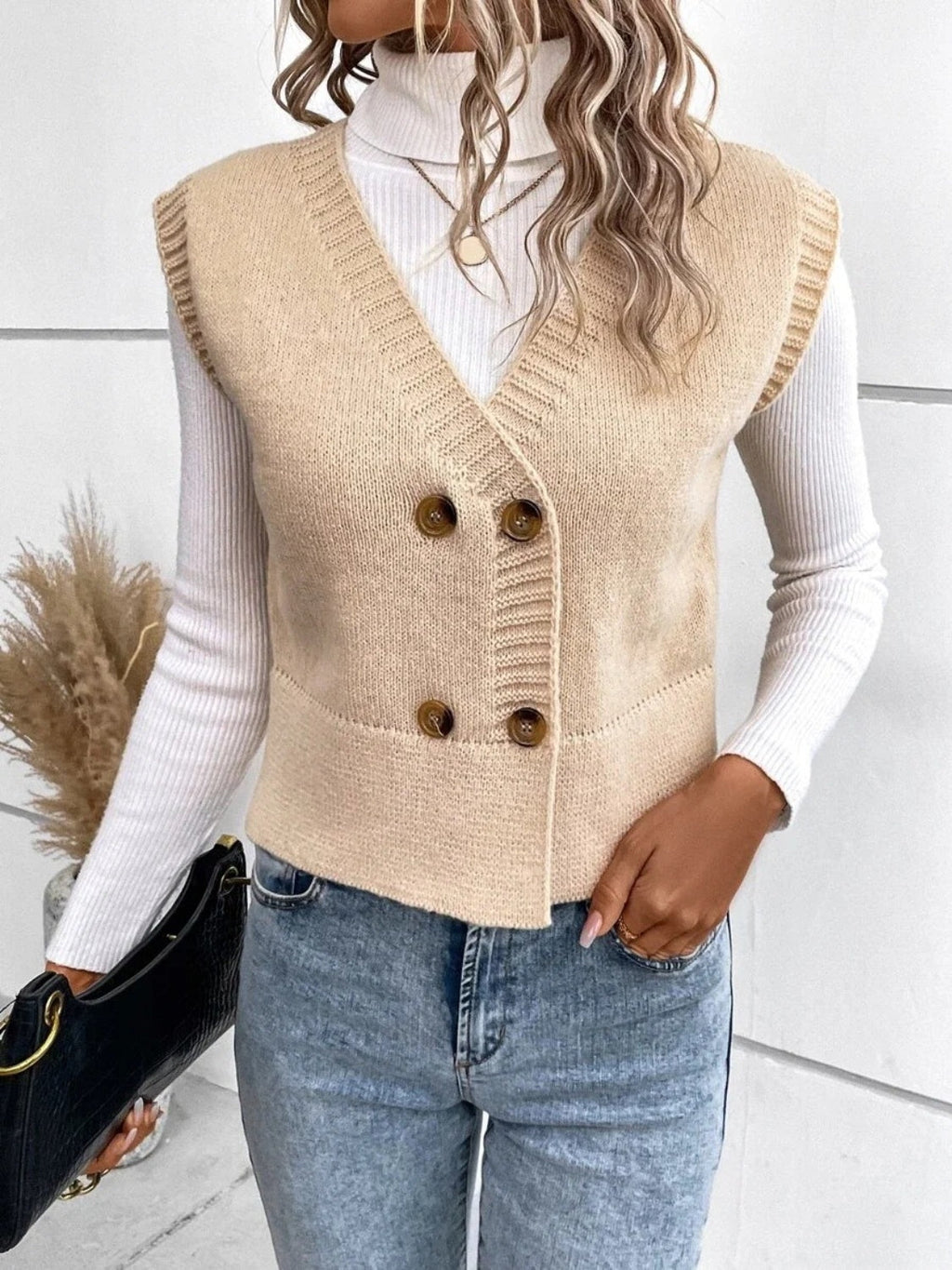 Valenzora | Elegante Herbst Klassische Knopfleiste V-Ausschnitt Strickweste für Damen