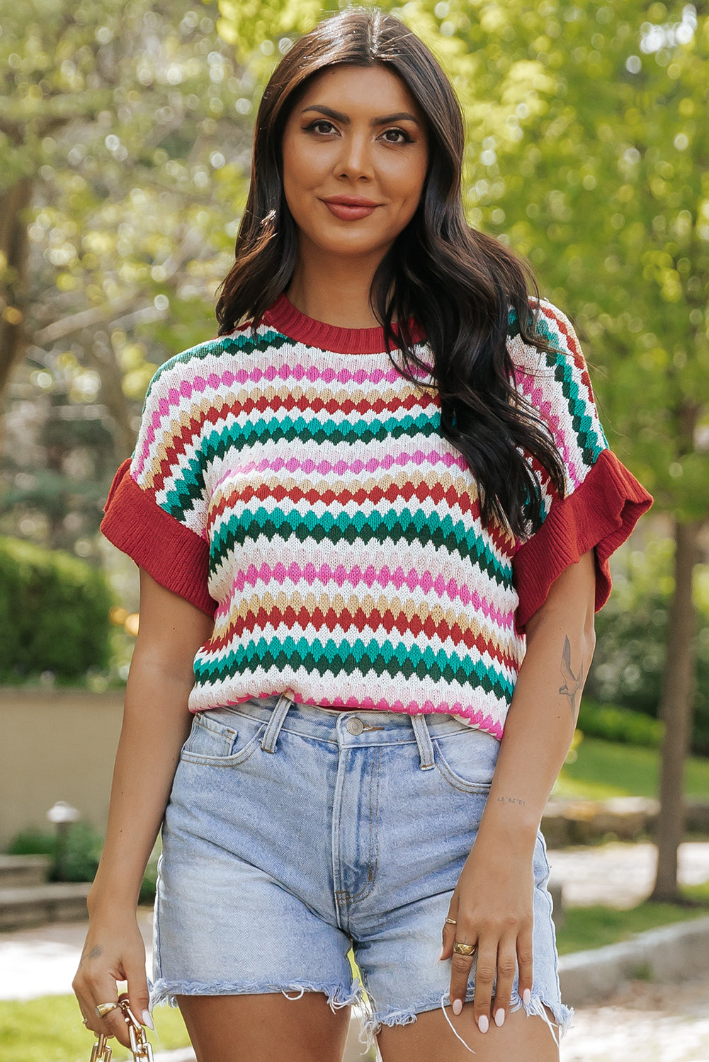 Valenzora | Red crop top with colored texture for women