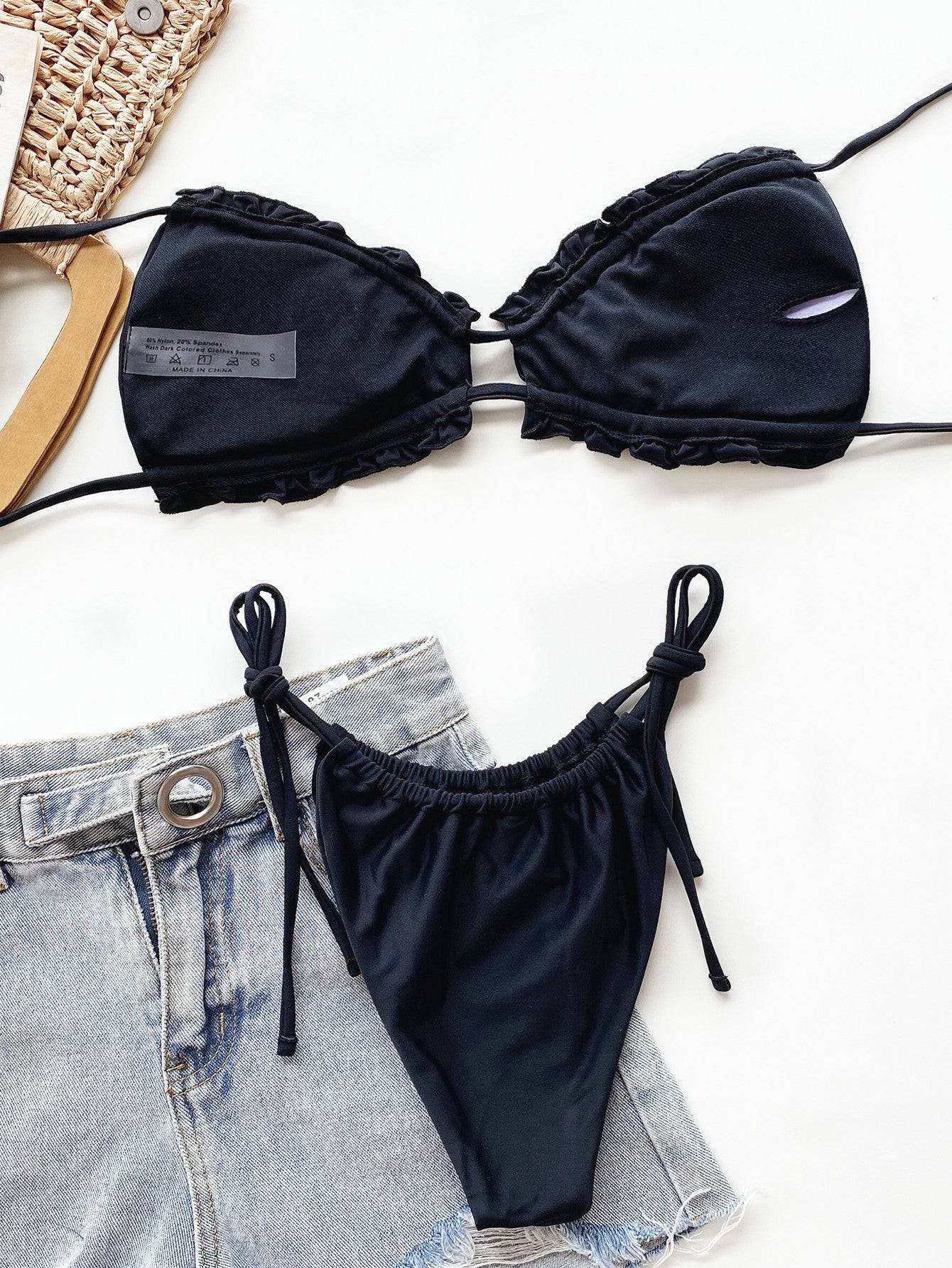 Valenzora | Ruffled halterneck bikini set