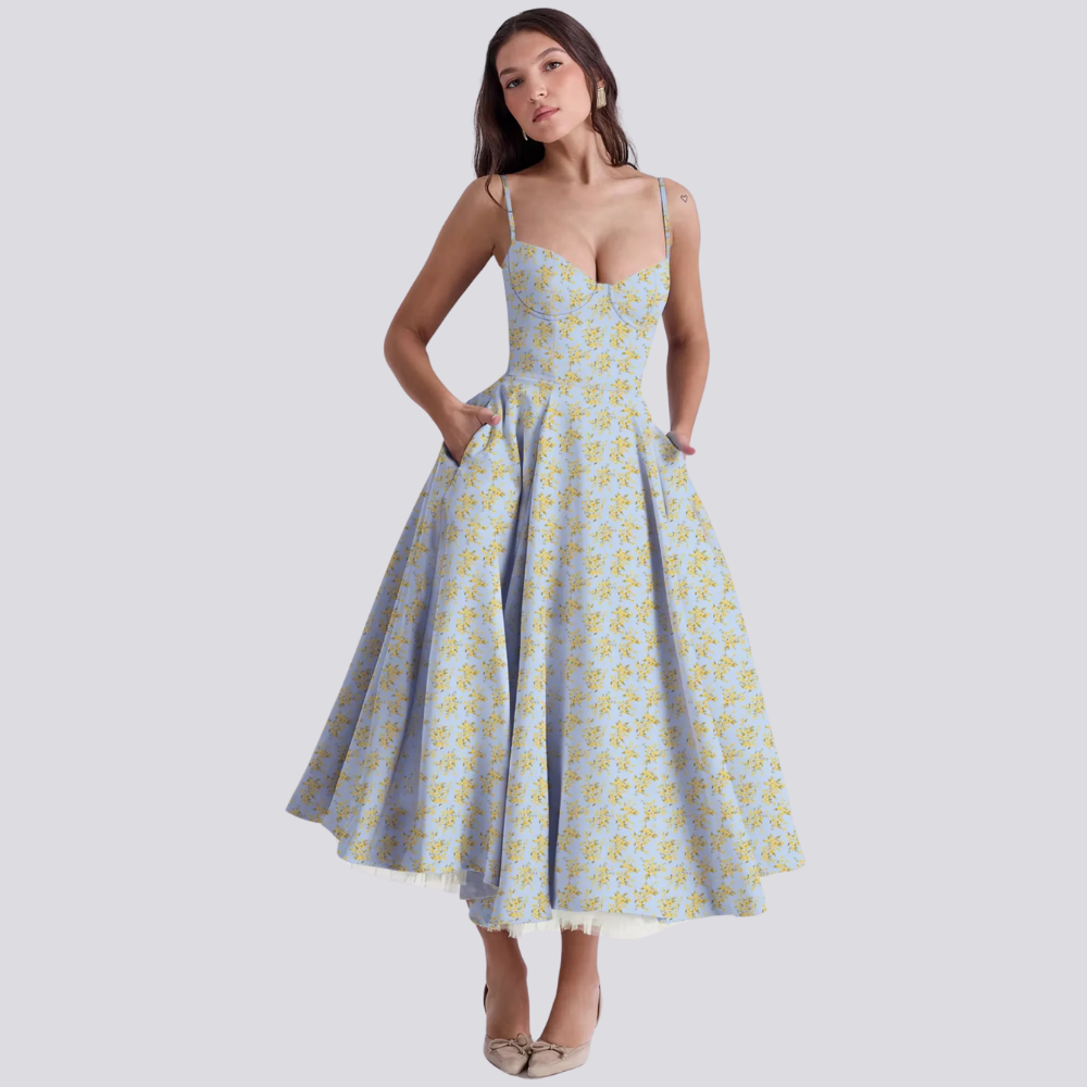 Valenzora | Feminine floral midi dress with corset top