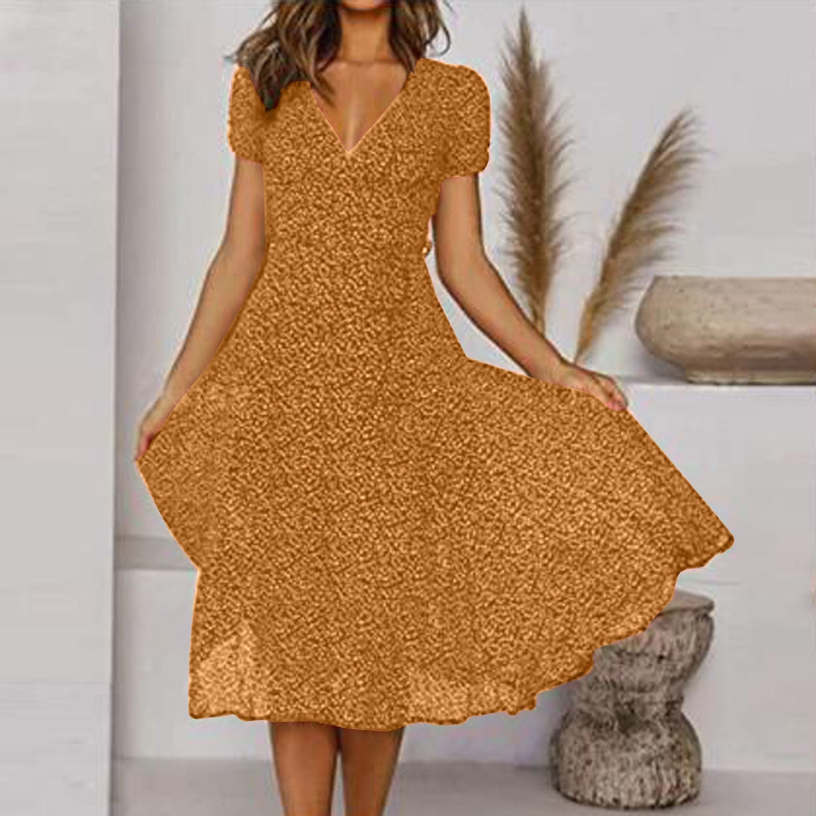 Valenzora | Flowing A-line midi dress with V-neck Jannie