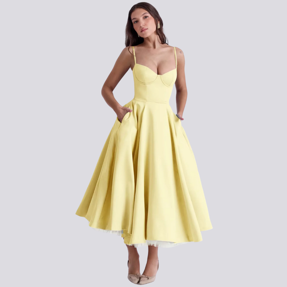 Valenzora | Feminine floral midi dress with corset top