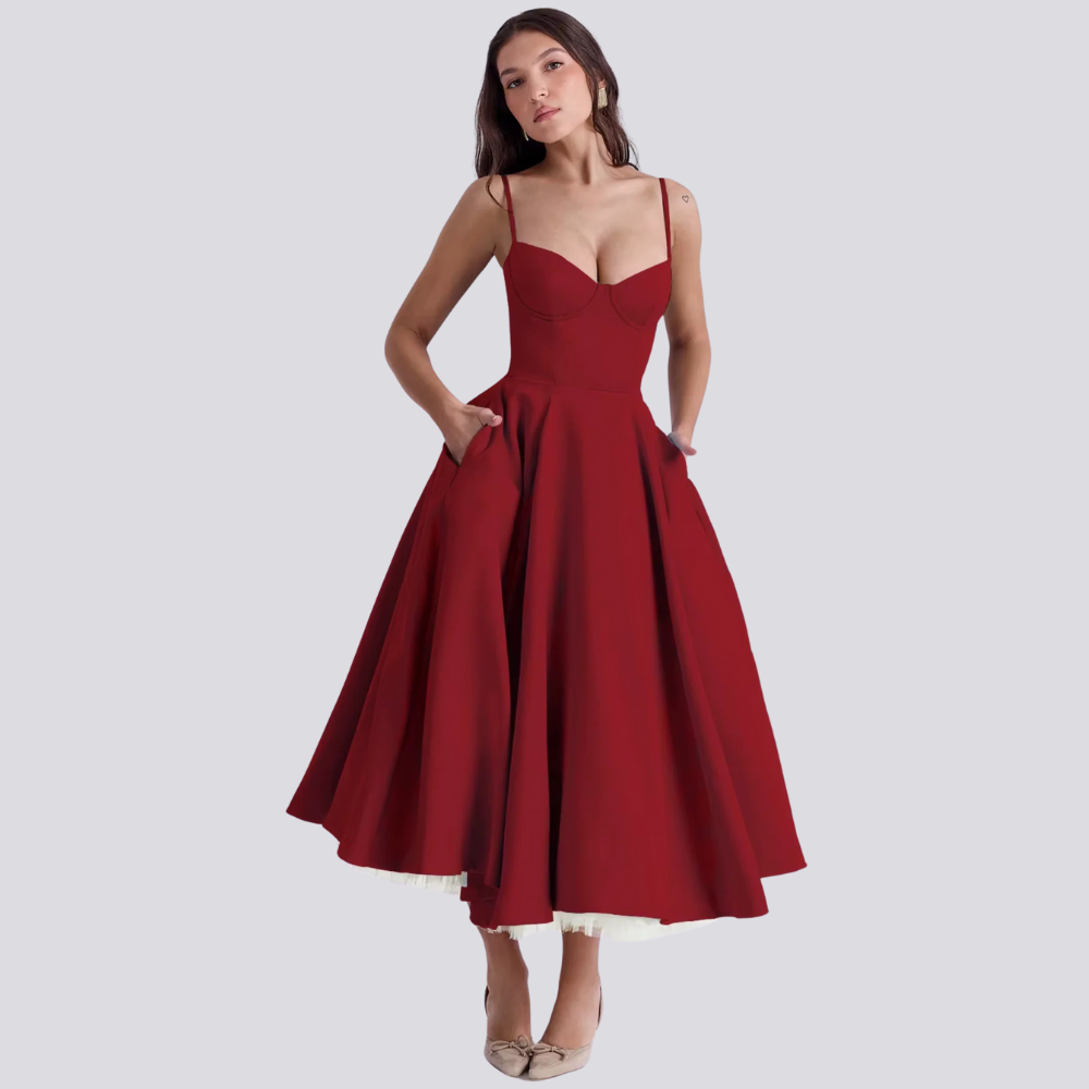 Valenzora | Feminine floral midi dress with corset top