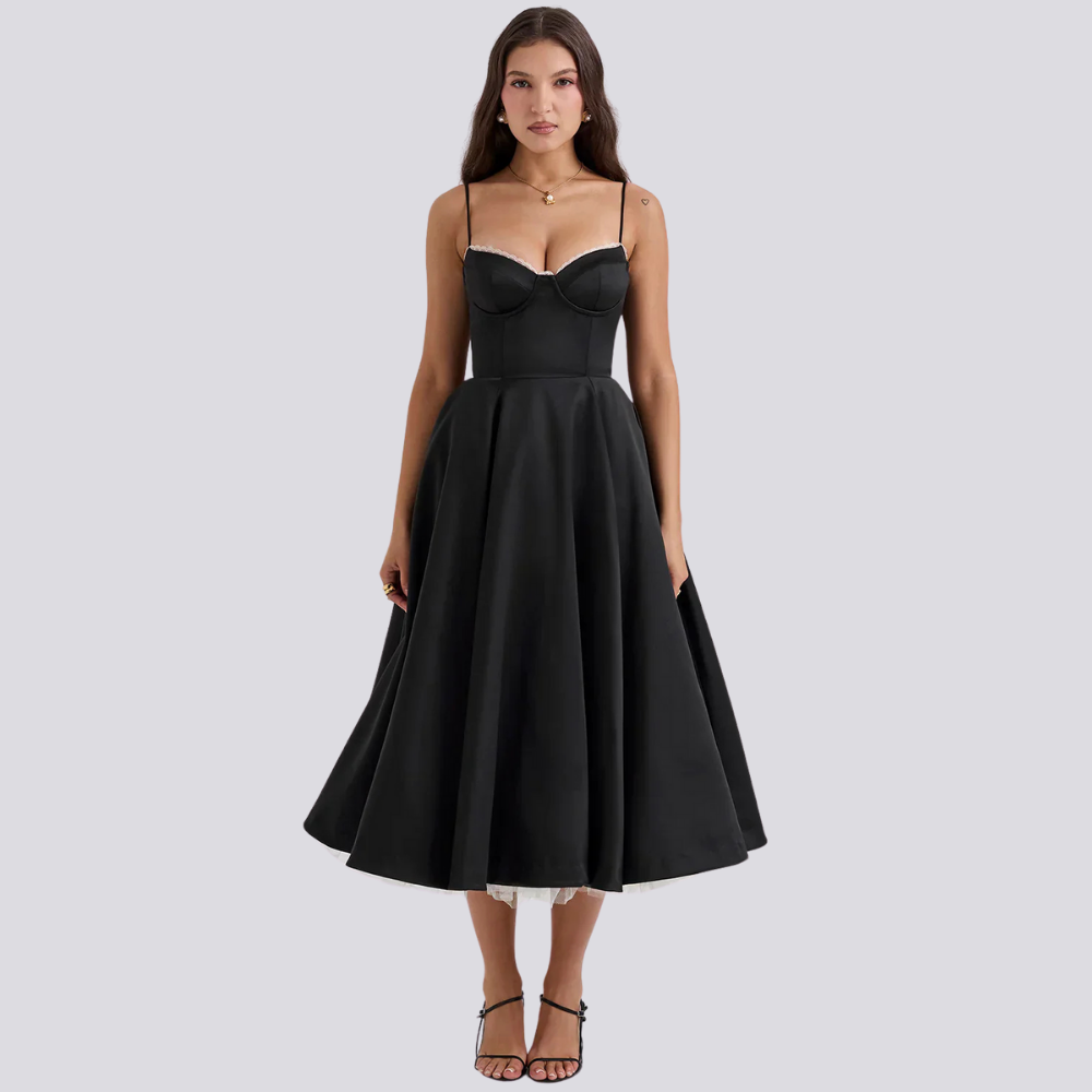 Valenzora | Midi-Kleid mit Blumenkorsett für Damen