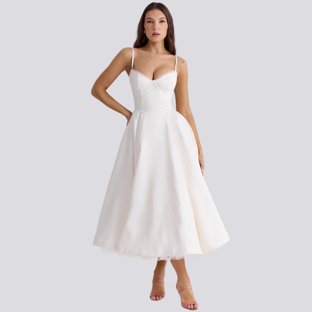 Valenzora | Midi-Kleid mit Blumenkorsett für Damen