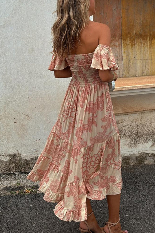 Valenzora | Carmen-Midikleid mit gesmoktem Oberteil