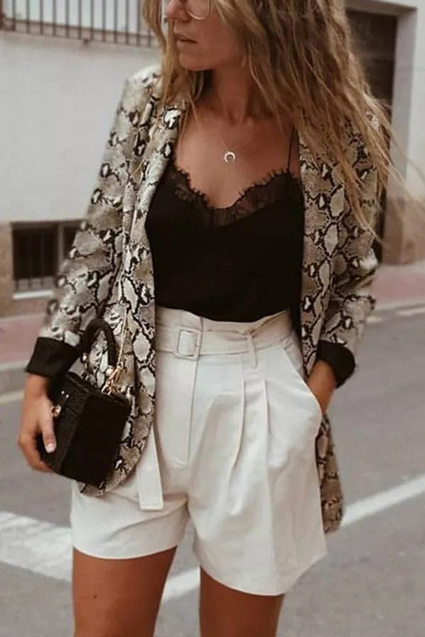 Valenzora | Lockere Blazer mit Schlangenmuster am Revers