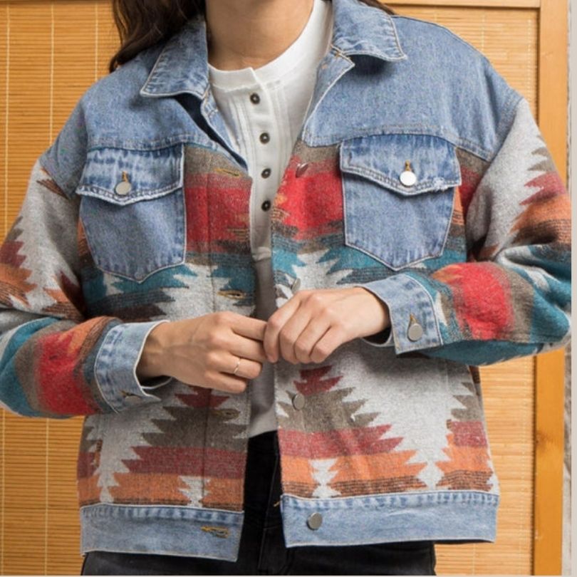 Valenzora | Denim jacket with Aztec pattern