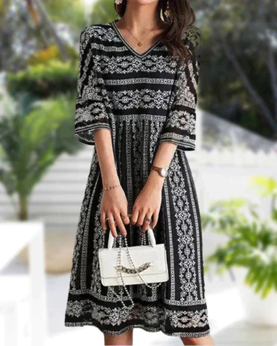 Valenzora | Bedrucktes Midikleid mit V-Ausschnitt
