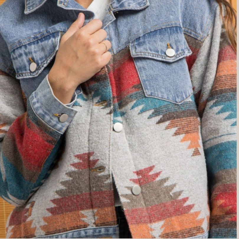 Valenzora | Denim jacket with Aztec pattern
