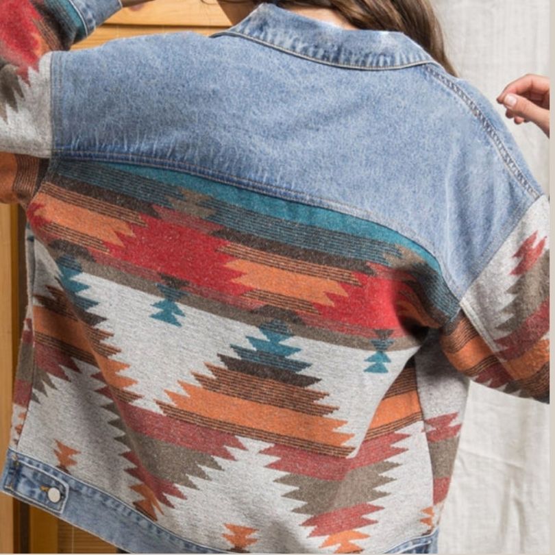 Valenzora | Denim jacket with Aztec pattern