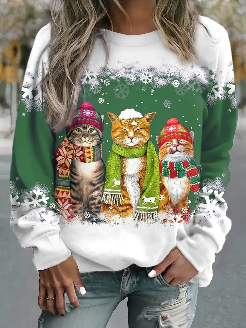 Valenzora | Christmas Sweater with Cat Print for Women