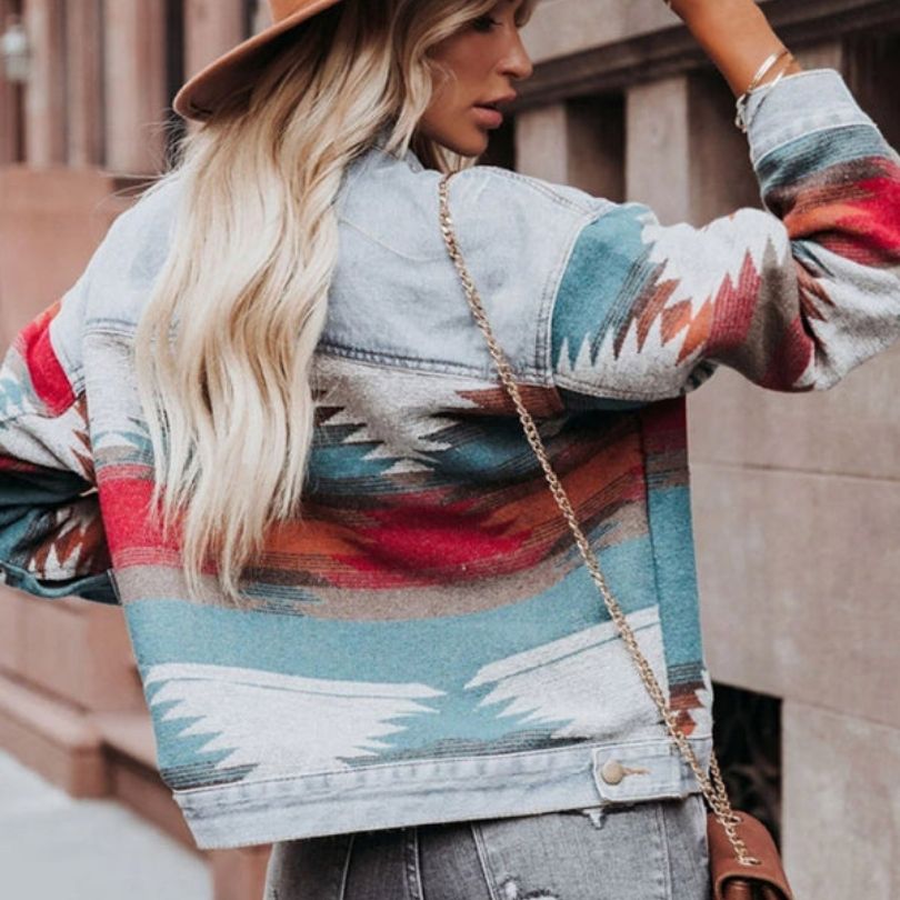 Valenzora | Denim jacket with Aztec pattern