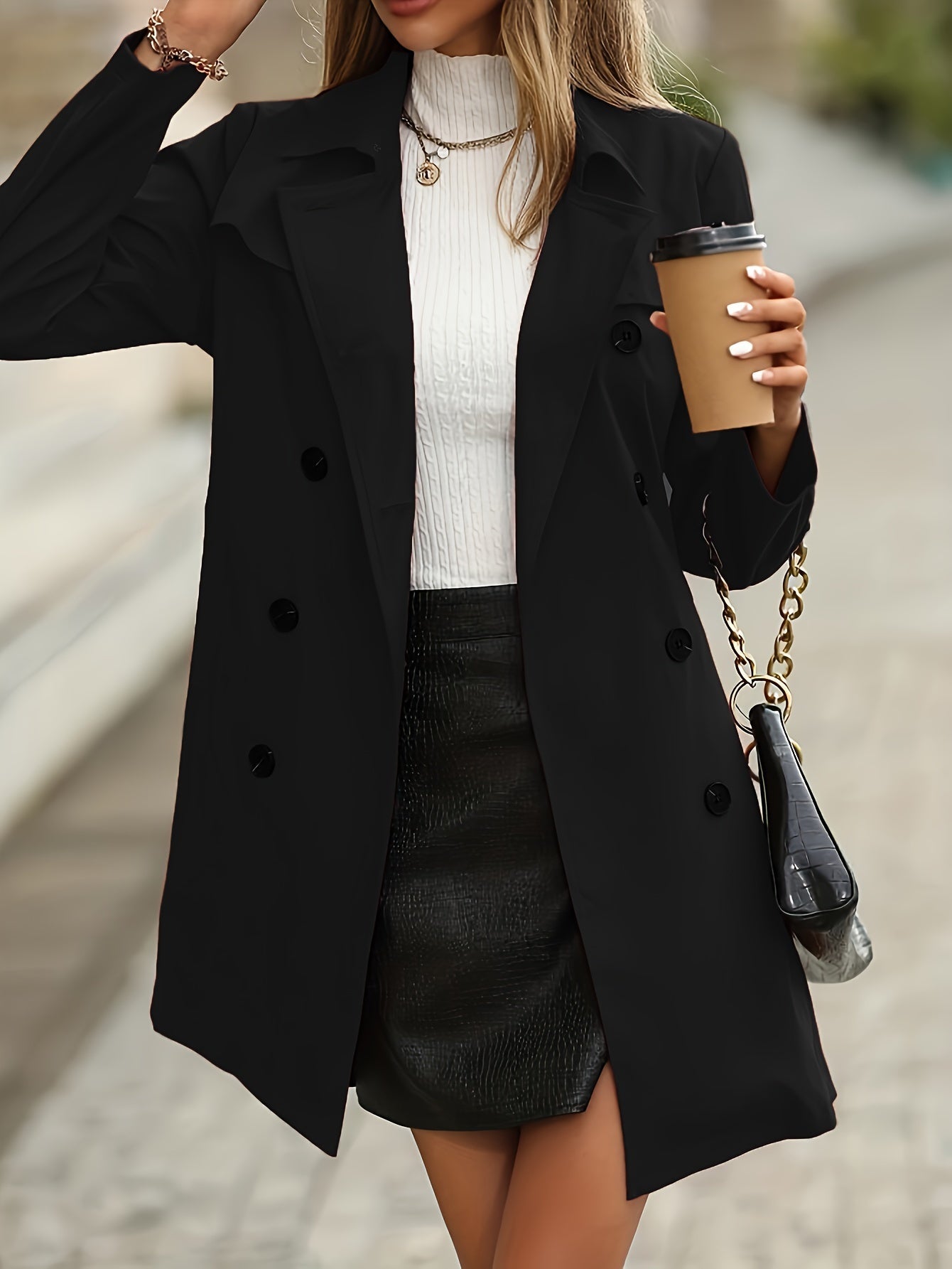 Valenzora | Women's Double-Breasted Trench Coat with Button Details