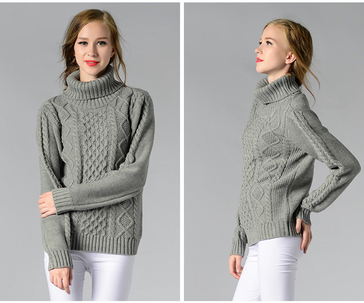 Celina™ - Women's long-sleeved roll-neck sweater with cable knit