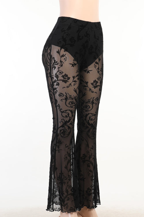 Valenzora | Rosiedress Hose mit elastischem Bund und Schlag aus Mesh-Spitze