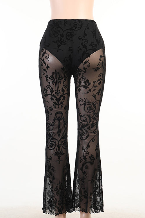 Valenzora | Rosiedress Hose mit elastischem Bund und Schlag aus Mesh-Spitze