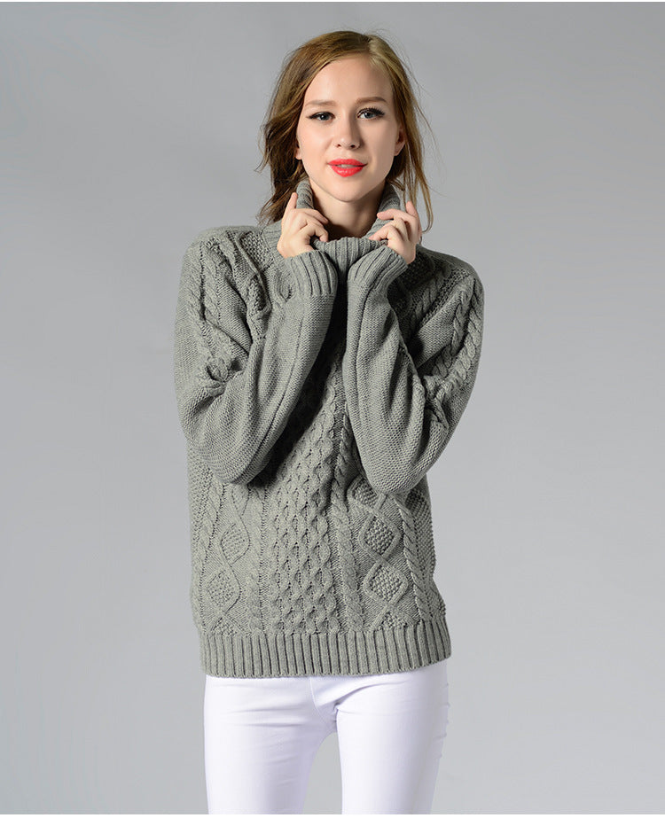 Celina™ - Women's long-sleeved roll-neck sweater with cable knit