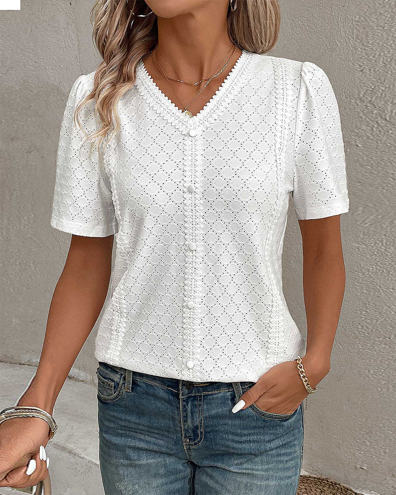 Valenzora | Solid-color top with bubble sleeves