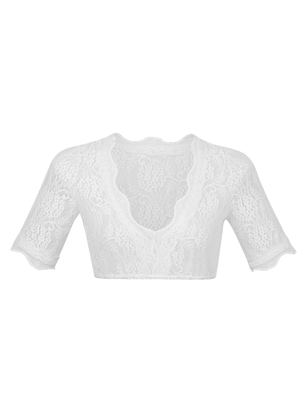 Valenzora | Short-sleeved V-neck white women's dirndl blouses