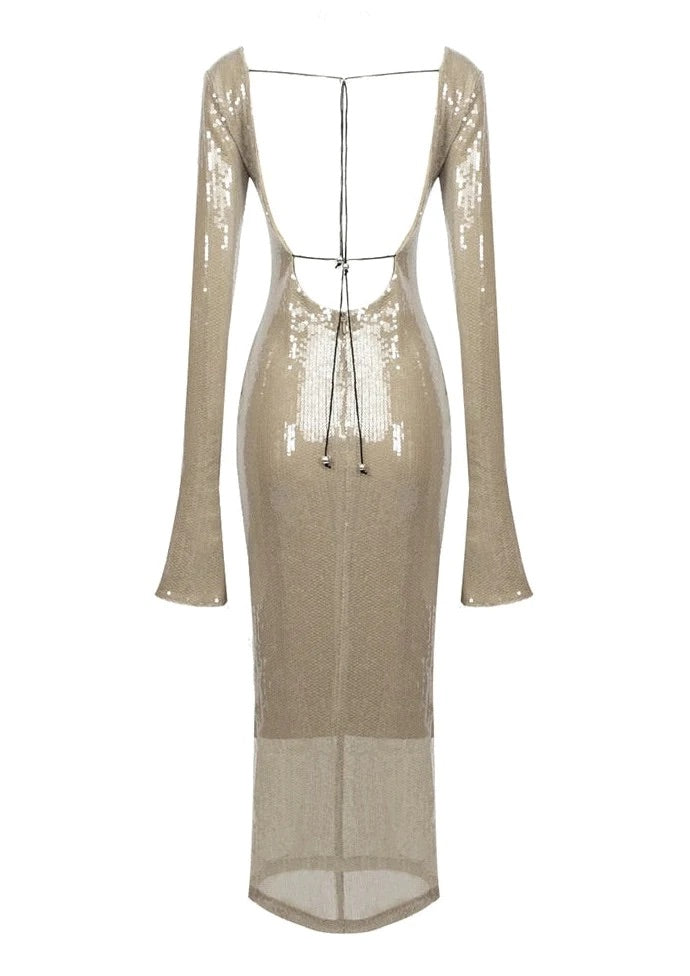 Valenzora | Maxi Dress with Sequins and Drawstring for Women