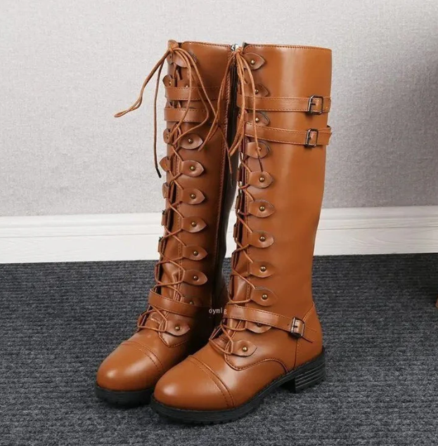 Valenzora | Retro Lace-Up Boots with Buckle