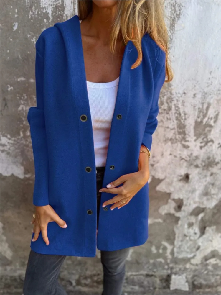 Valenzora | Lange Strickjacken für Damen Eleganter Cardigan mit Kapuze und Knöpfen