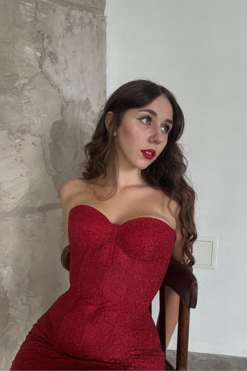 Valenzora | Strapless Glitter Red Corset Mini Dress