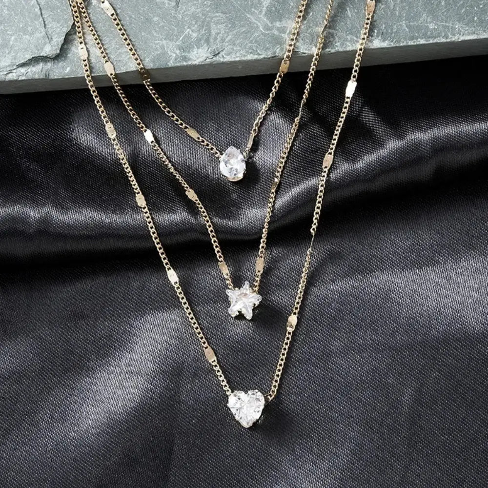 Valenzora | Zircon Heart Charm Layered Pendant Necklace