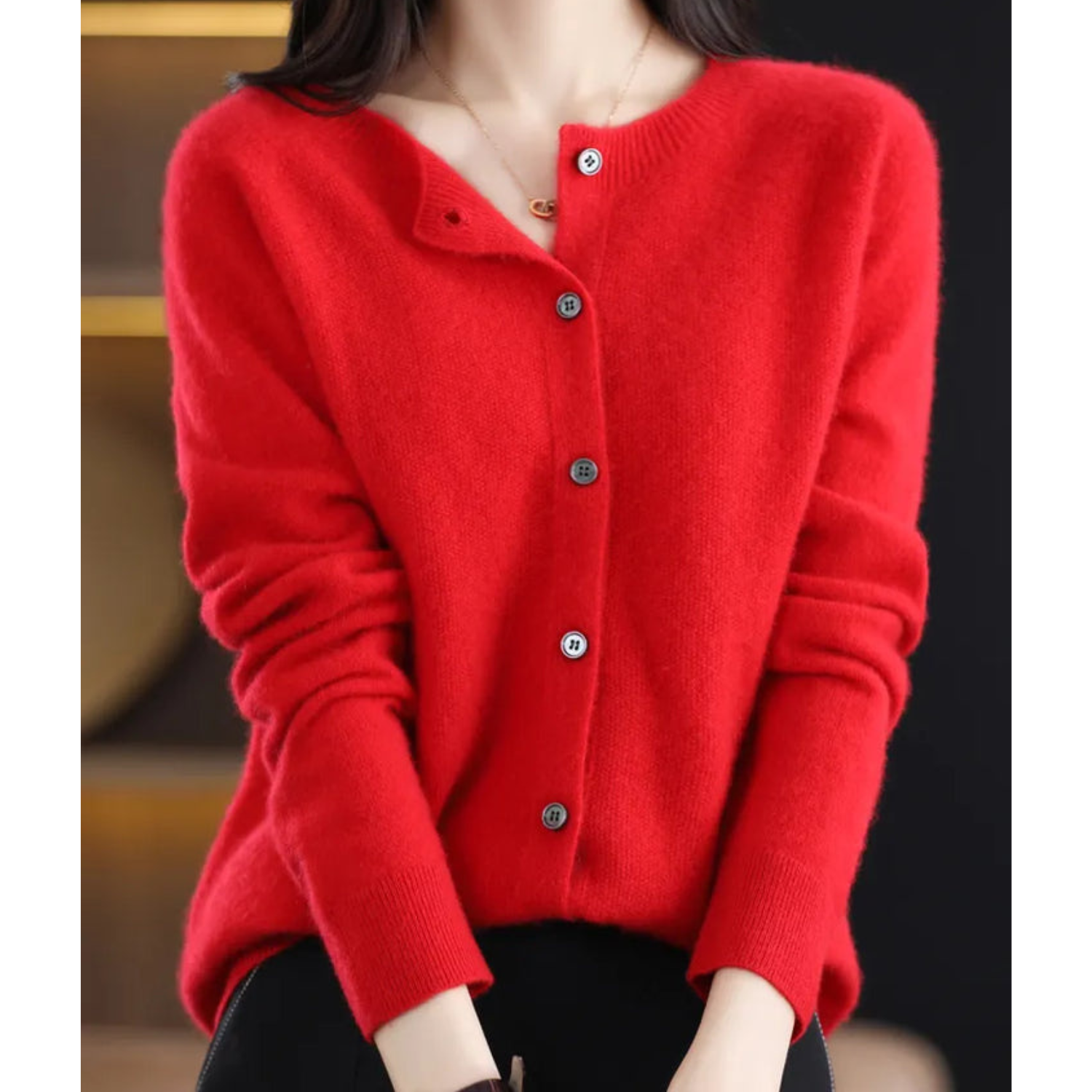 Damen Strickjacke mit Rundhalsausschnitt