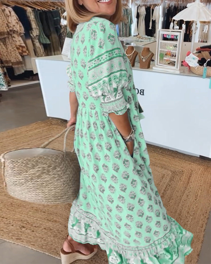 Valenzora | Printed V-neck dress