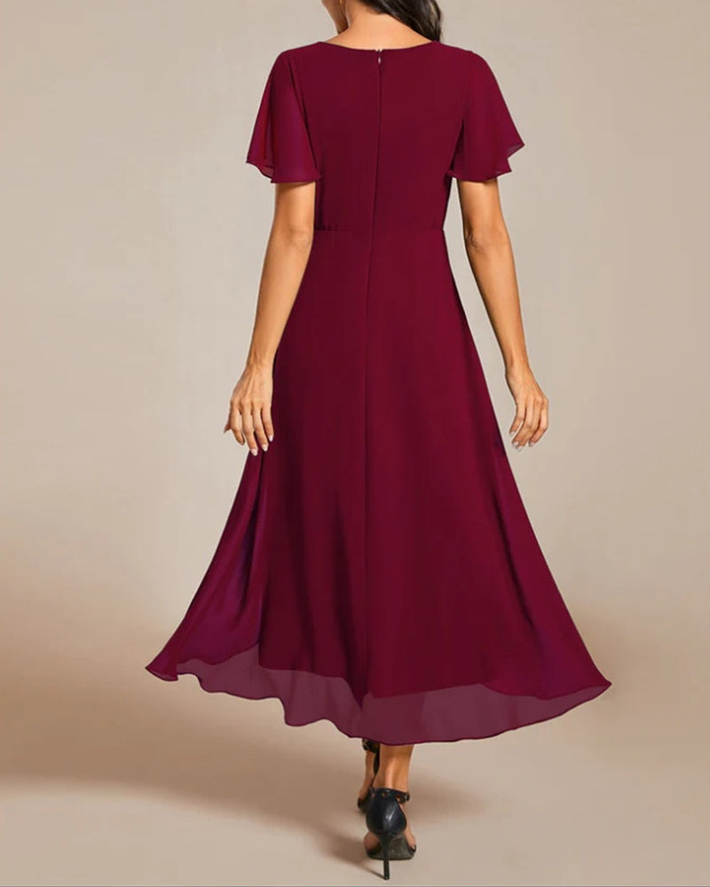 Valenzora | Dress with V-neck and ruffled sleeves